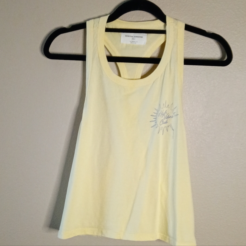 Spiritual Gangster High Vibes Jones Racer Tank in Mellow Yellow Cotton Size S - Picture 2 of 7